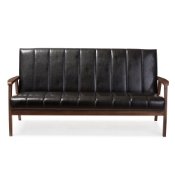 Baxton Studio Nikko Mid-century Modern Scandinavian Style Black Faux Leather Wooden 3-Seater Sofa